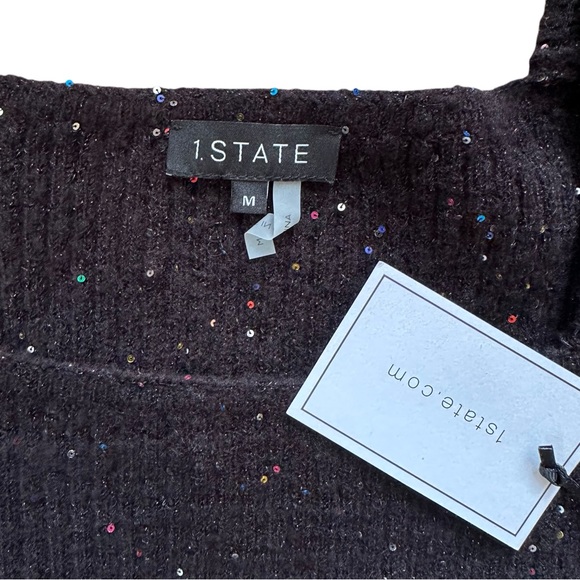 1.STATE Long Sleeve Square Neck Sweater NWT Size Medium M Black - Picture 4 of 7